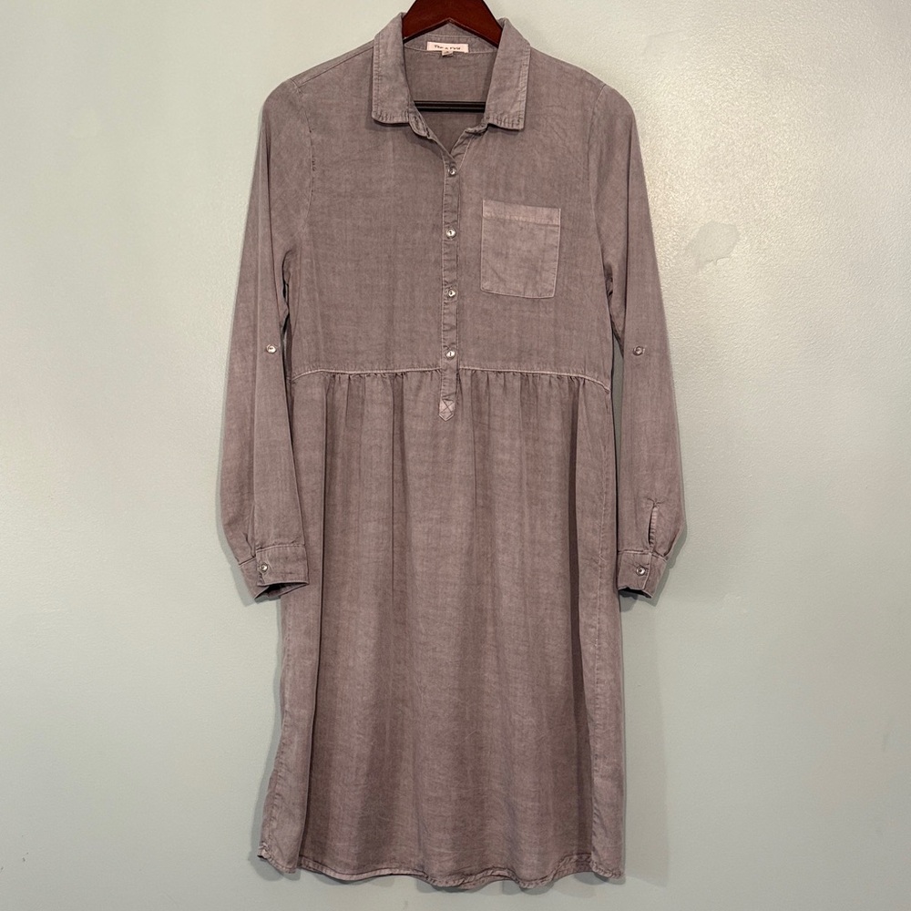 Tea n Rose Tencel Shirt Gray Long-Sleeve Button-Up Dress